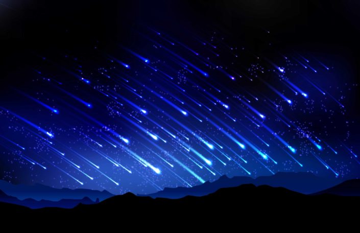 Many comets falling over mountains